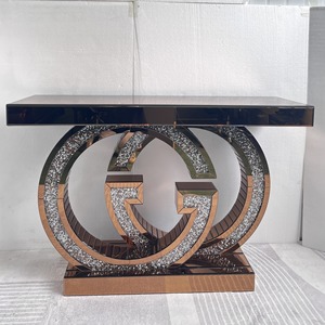 Mueble de Entrada de Bambú de Lujo Ligero, Mueble Moderno <span class=keywords><strong>Minimalista</strong></span> con Espejo Decorativo, <span class=keywords><strong>Consola</strong></span> de Entrada con Base de Pedestal - Product Image 4