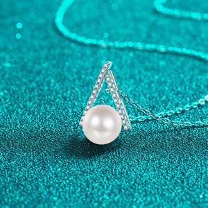 Collar de Plata de Ley 925 con Moissanita y Perla, Colgante en Forma de <span class=keywords><strong>V</strong></span> Invertida con Pavé, <span class=keywords><strong>Cadena</strong></span> para Clavícula, Regalo para Mujer, Joyería de Alta Gama - Product Image 2