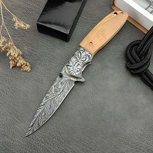 Couteau pliant d'extérieur, motif imprimé en 3D, couteau à fruits portable EDC, haute dureté 8Cr13MoV, outil de chasse et de camping, manche en bois - Product Image 2
