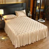 Parure de lit 3 pièces matelassée et épaissie de luxe haut de gamme en polyester/coton, style princesse, brodée, avec dentelle coréenne