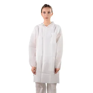 Blouse de laboratoire jetable uniforme d'infirmière bleu blanc à bas prix avec poignets tricotés