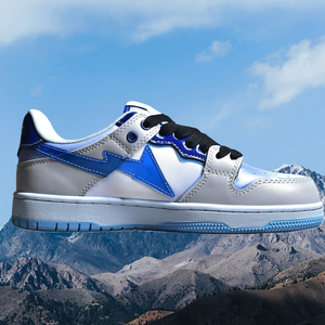 Mocassins en cuir véritable avec accents étoiles et lacets contrastants pour le streetwear, baskets de skate gris-bleu pour hommes, durables et antidérapantes - Product Image 2