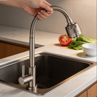 Robinet de cuisine moderne flexible en acier inoxydable SS304 avec douchette latérale, rotation à 360 degrés, robinet à col de cygne avec débit contrôlé, OEM