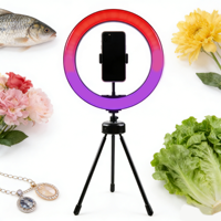 Mini anneau lumineux LED 14 cm avec trépied |   Lampe à selfie 12 pouces à température de couleur réglable 3200K-9999K avec contrôle filaire pour téléphone et vidéo de bureau