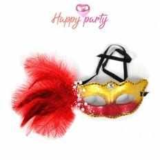 Happy Party Go Venetian Red Half Face Mask Cosplay Disfraz Máscara Carnival Masquerade Feather Face Mask Material de goma - Product Image 1