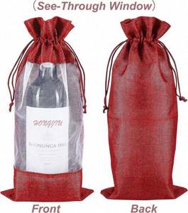 Bolsa de Lino Personalizada con Cordón para Botellas de Vino, Bolsa de Lino Reciclable con Ventana para Botellas de Vino, Fabricantes Mayoristas - Product Image 3