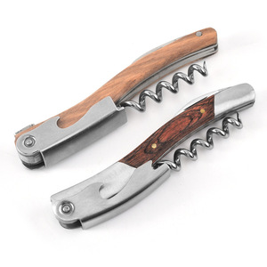 Stainless Steel Wine Opener 11.15cm Wooden Handle 4 In 1 Corkscrew Tool Flat Wing Design Classical Style - Product Image 5