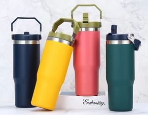 Bouteille isotherme personnalisable par sublimation, design sportif, 30 oz, avec poignée, couvercles et pailles, vente en gros - Product Image 1