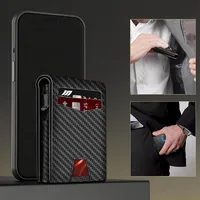 Dompet Pria Mewah, Kantong Uang, Penahan Kartu Kredit RFID, Penjepit Uang, Warna Hitam Karbon, Dompet Tipis Fashion Pria, Dompet Pop Up untuk Pria