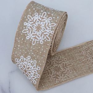 Ruban festif de haute qualité en toile de jute avec bordure filée et flocons de neige scintillants de 6,3 cm pour emballage cadeau de Noël, 10 yards/rouleau - Product Image 3