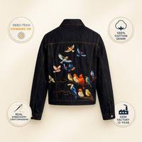 Veste en jean brodée pour hommes et femmes, style vintage floral, coupe décontractée, streetwear, oversize, printemps automne