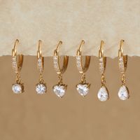 Boucles d'oreilles clous de mode exquises pour femmes, motif cœur et goutte d'eau, sertissage griffe, origine Zhejiang, bijoux pour usage quotidien, fabrication d'échantillons de moules