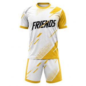 Conjunto de Camiseta de Fútbol Blanca y Amarilla Sublimada, Uniforme Deportivo Transpirable de Poliéster para Hombre, para Todas las Temporadas - Product Image 1