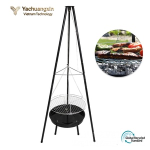 Outdoor Charcoal Grill <b>Stand</b> with Hanging Rack and Fire Bowl for Camping Cooking - Product Image 3