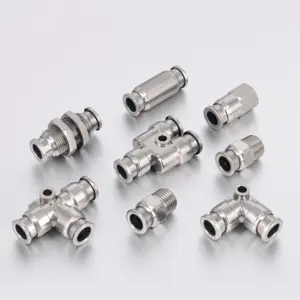 stainless steel with 3 ways T Type Thread Pneumatic Quick Connect Plastic Air Push Fitting