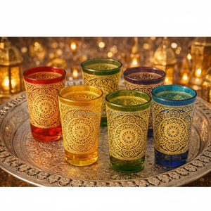 Ensemble de 6 verres à thé marocains multicolores avec impression mandala dorée - Product Image 1