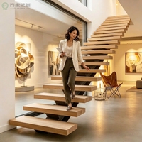 Escalera Flotante Personalizada con Peldaños de Madera Sólida, Escaleras Rectas Interiores Modernas y Minimalistas para Uso Residencial y Comercial