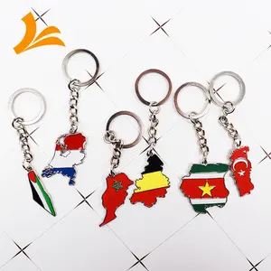 Manufacturer Custom Zinc Alloy Nickel Country Map Metal Keychain Hard Enamel Without Polished Custom Flag Key Chains