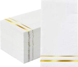 <span class=keywords><strong>Serviette</strong></span> de table <span class=keywords><strong>jetable</strong></span> en papier Airlaid 1 pli, écologique, 6 plis, 43x30cm, en pâte de bois vierge, imprimée, aspect lin doré, pour invités - Product Image 3