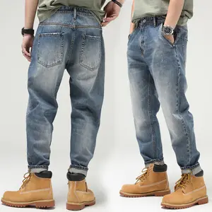 Calça jeans masculina retrô, calça solta de marca antiga para homens, tamanho grande