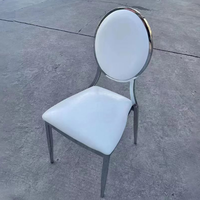 Chaises de banquet Offre Spéciale de luxe pour fête en plein air, événement de mariage, banquet en métal en gros, chaise en cuir pour hôtel à dossier rond en or blanc