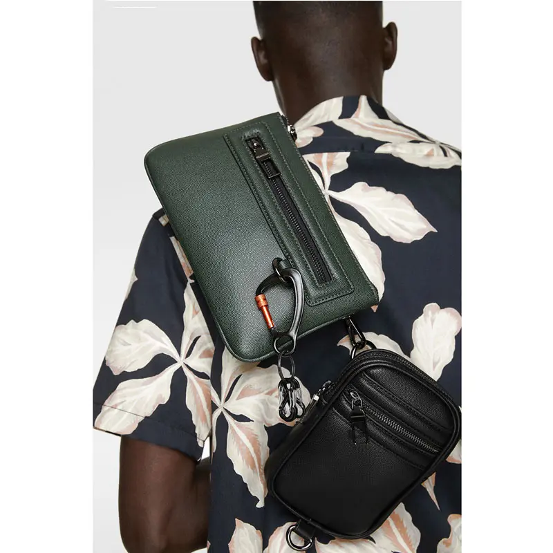 Green classic patchwork mini casual trend waist bag custom logo mens chest bag high quality PU leather fanny pack