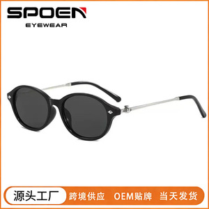 <b>Retro</b> Oval <b>Sunglasses</b> For Women UV400 Full Rim Metal Temple Sun Protection Fashion Glasses - Product Image 5