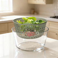 Déshydrateur manuel de fruits et légumes en verre pour cuisine, type presse, sécheuse rotative, grand récipient rotatif pour salade avec couvercle