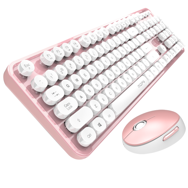 2.4G Wireless Keyboard and Mouse Combo Colorful Keyboard Mouse Set with Round Keycaps Cute Wireless Mouse for Laptop PC