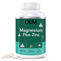 Capsules de magnésium et zinc à marque privée OEM, 90 unités, 225 mg avec vitamine D3, supplément à base de plantes