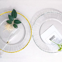 <strong>Best</strong> <strong>Sellers</strong> Round 32cm Transparent Gold Silver Rim Tableware Plates Fancy Design Wedding Charger Plates Glass <strong>Dinner</strong> Plates