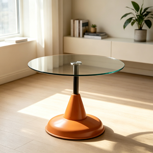 Table basse de luxe en verre trempé rond avec piétement en métal doré et base noire superposée pour salon, table centrale, mobilier d'hôtel - Product Image 3
