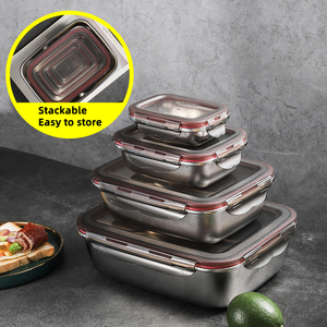 Conjunto de contenedores de almacenamiento de alimentos y aperitivos de acero inoxidable al por mayor, almacenamiento de metal reutilizable con contenedor de aperitivos, contenedor de almacenamiento de alimentos - Product Image 2