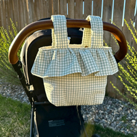 Bolsa de accesorios multiusos para cochecito al por mayor, bolsa de pañales diaria para bebé, bolso tote pequeño de poliéster y algodón con volantes y cuadros para mujer