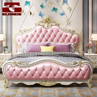 Lit double simple de luxe style européen, personnalisé, ensemble de meubles de chambre à coucher, lit de princesse en bois massif sculpté