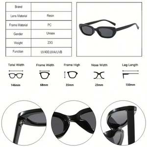 Lunettes de soleil rectangulaires couleur bonbon pour hommes et femmes, avec logo personnalisé, tendance 2025, protection UV400, monture petite, style œil de chat - Product Image 6