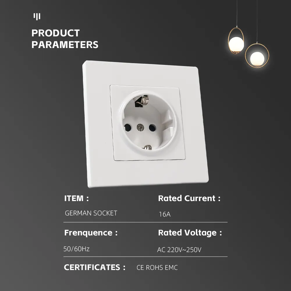 Nieuw Ontwerp Pc Paneel Elektrische Wandschakelaar Socket 220V Duitsland Stopcontact En Schakelaar Vlamvertragend