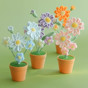 Custom Handmade crochetchrysanthemum bouquet knitted flower desktop decoration potted <b>small</b> <b>gift</b> <b>box</b> for family friend - Product Image 4