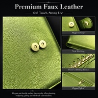 Y&G Nouveau classeur A6 de luxe personnalisé en cuir vert grainé perlé avec anneaux dorés de 30 mm et grande pochette arrière