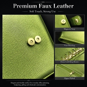 Y&G Nuovo Agenda Planner A6 <span class=keywords><strong>in</strong></span> Pelle Verde Perla con Anelli Dorati da 30mm, Personalizzabile, di Lusso, con Ampia <span class=keywords><strong>Tasca</strong></span> Posteriore - Product Image 4
