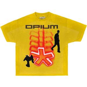 T-Shirt Oversize Giallo Opium con Grafica, Collo Tondo, Stile Streetwear Y2k, Manica Corta da Uomo, 100% Cotone Jersey - Product Image 1