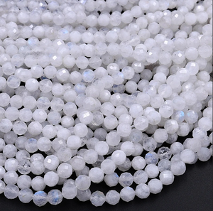 Bracelet de cheville en pierre de lune blanche naturelle, 1 brin de perles rondes facettées, bijoux pour femmes et filles, 13 pouces, Rondelles - Product Image 5