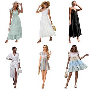 ชุดเดรสแฟชั่นผู้หญิงสไตล์ลำลองเซ็กซี่สำหรับฤดูร้อนและฤดูใบไม้ผลิ ผลิตจากผ้าฝ้ายคุณภาพสูง ลายพิมพ์สวยงาม ขายส่ง MOQ ต่ำ มีสินค้าในสต็อก - Product Image 1