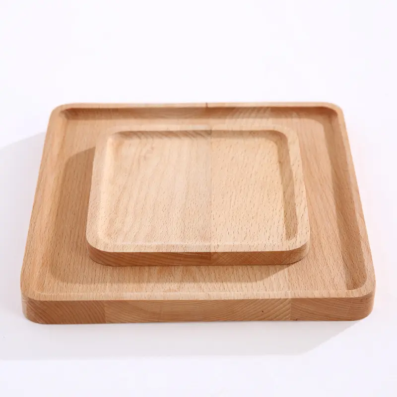 Taza de estilo japonés, bandeja cuadrada de madera de haya para servir pan y aperitivos de frutas, venta al por mayor