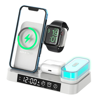 Luminária de mesa com despertador, 5 em 1, carregador sem fio para iphone 14 13 pd