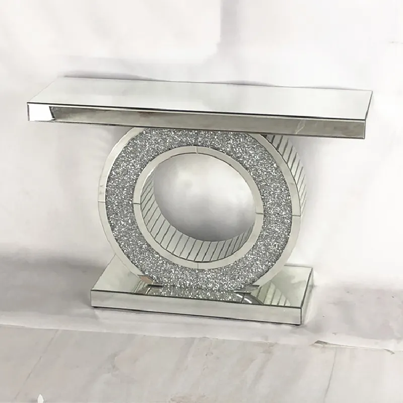 Mesa de console espelhada para decoração de casa sala de estar mesa de diamantes triturados