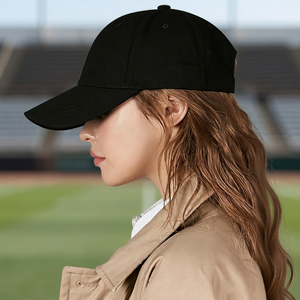 Zwarte 6-panel baseballcap met verstelbare band, van genaaid polyester, effen, blanco, sportzonnehoed voor unisex - Product Image 4