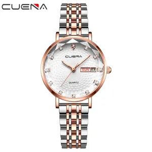 Cuena6002高級女性防水レディース日付ラインストーンブレスレット女性レロジオフェミニーノ腕時計