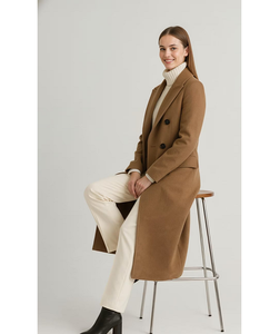 Manteau long élégant en laine de chameau pour femme, double boutonnage, coupe ajustée, vêtement d'extérieur haut de gamme pour l'hiver - Product Image 1