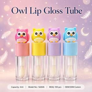 ISMAN 4ML Tube de brillant à lèvres vide en forme de hibou mignon, avec embout en silicone plume, récipient transparent, grand applicateur brosse, emballage cosmétique pour enfants - Product Image 1